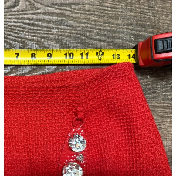 AREA size 2 Wool NWOT Red Embellished Mini Skirt with large crystal hooks - Picture 10 of 15